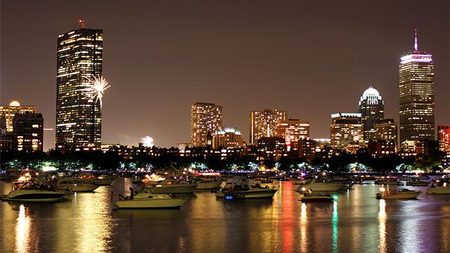 The Boston Harbor at night