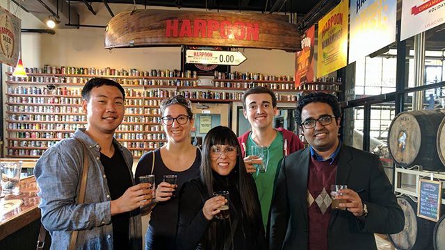 A group of people on a brewery tour in Boston