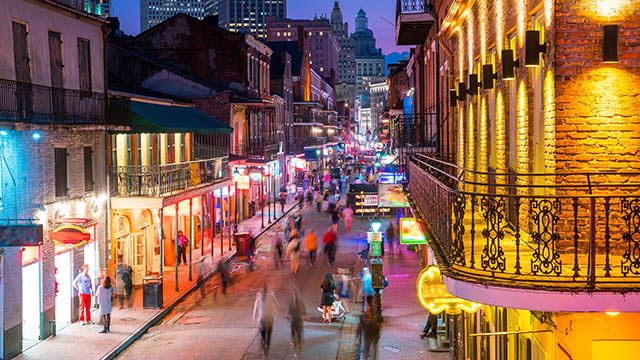 Night view of Bourbon Street in New Orleans